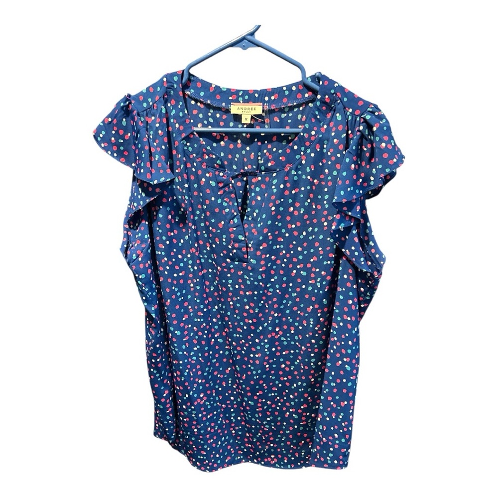 ANDREE BY UNIT Blue Blouse with Pink Polka Dots